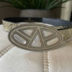 Cabi Python Snake Print Leather Emblem Belt M.